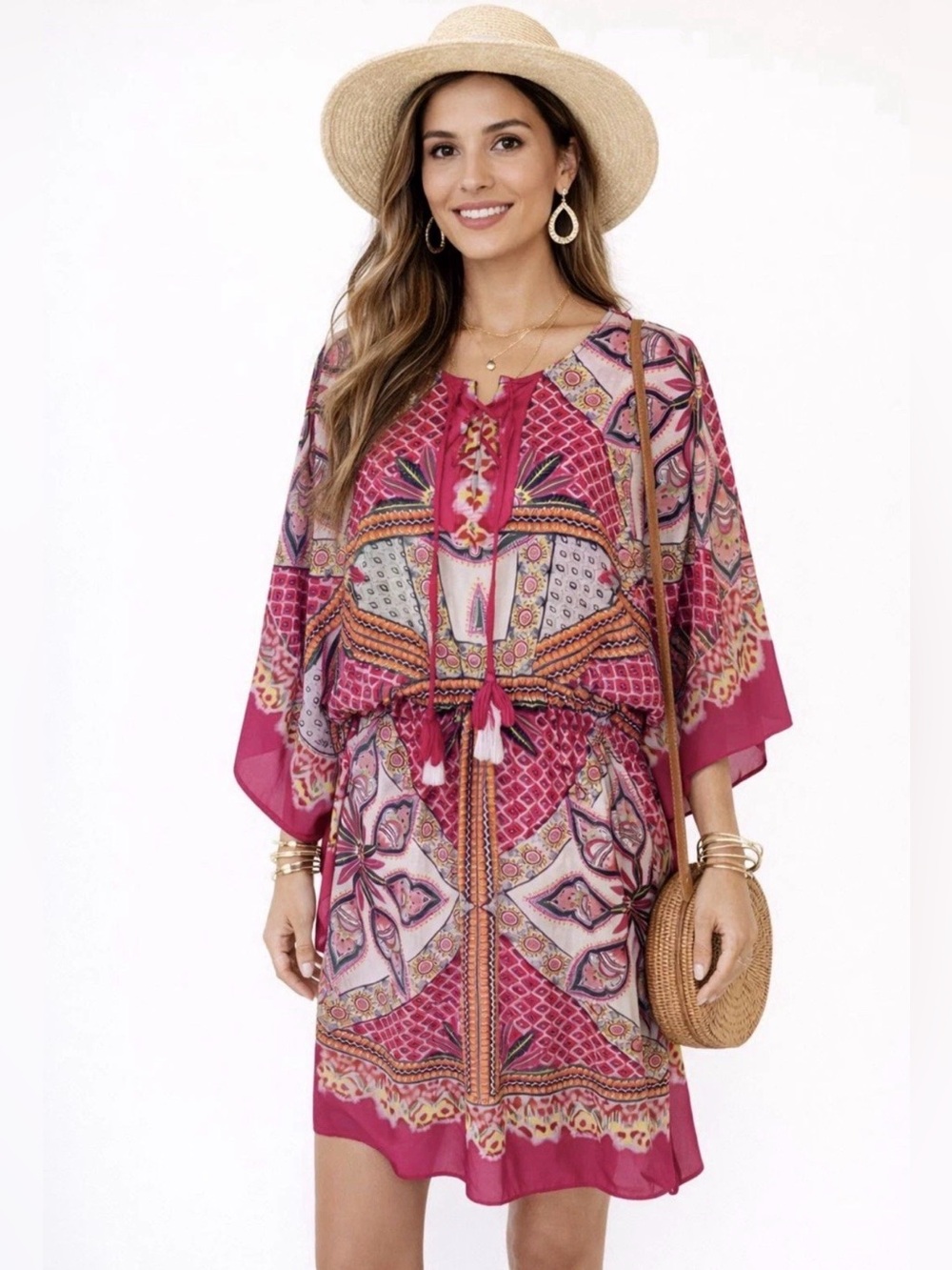 Sundance Magenta Printed Swim Cover-Up Dress
